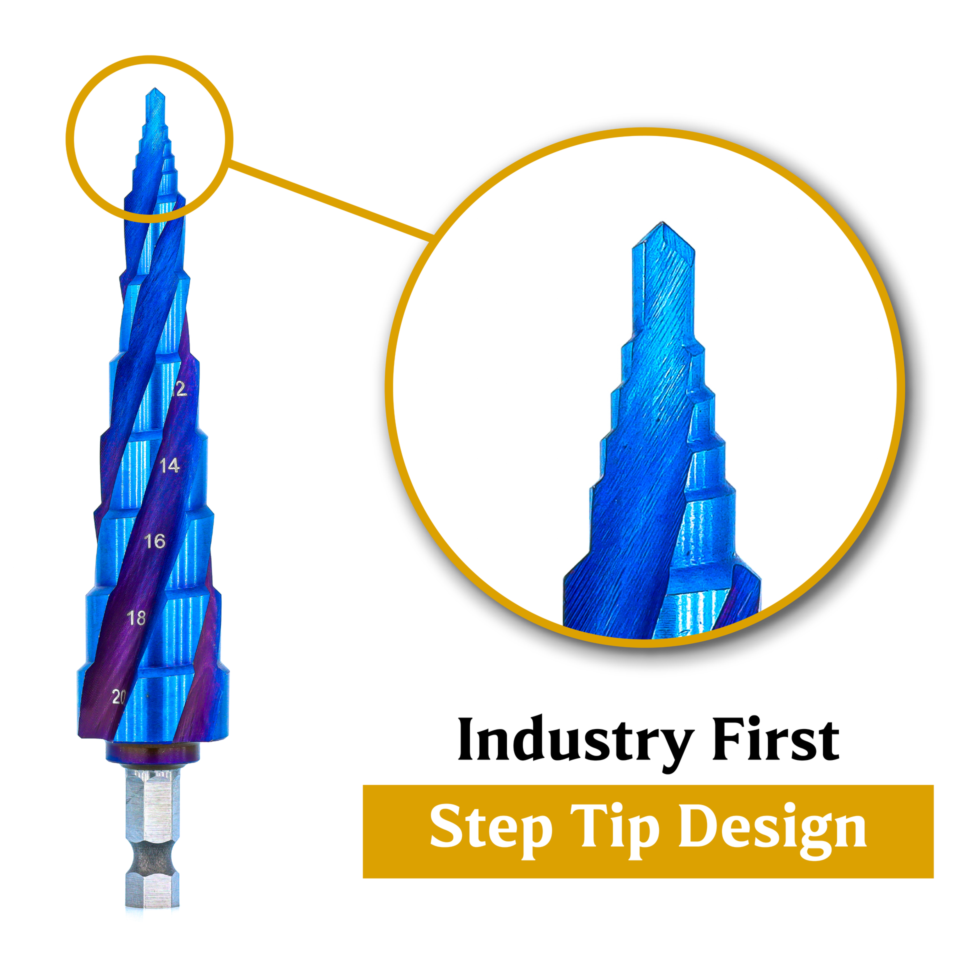 Atlas Tools 4-20 Step Drill Step Tip Expanded Design Side View with Illustrations