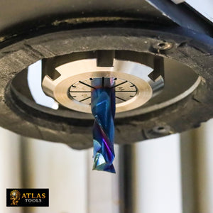 Atlas Tools Compression Router Bit 8x22 Nano In Tool Holder Close Up