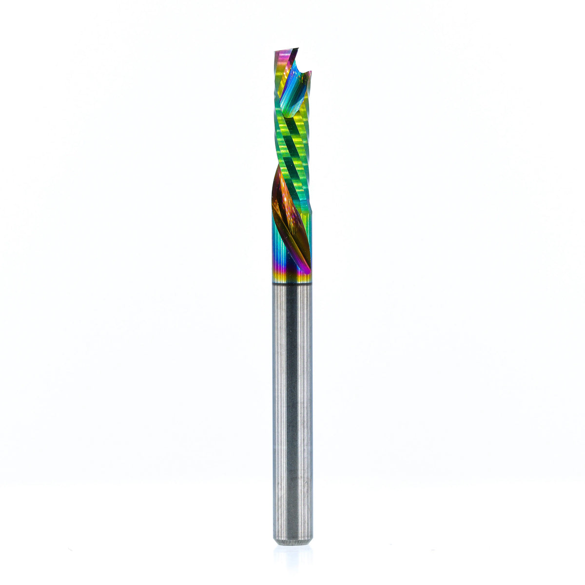 Atlas Tools Compression Spiral 1F 3.175x12 (DLC Coating) ULTRACLEAN for ACM and ACP full view of tool at rotation 1