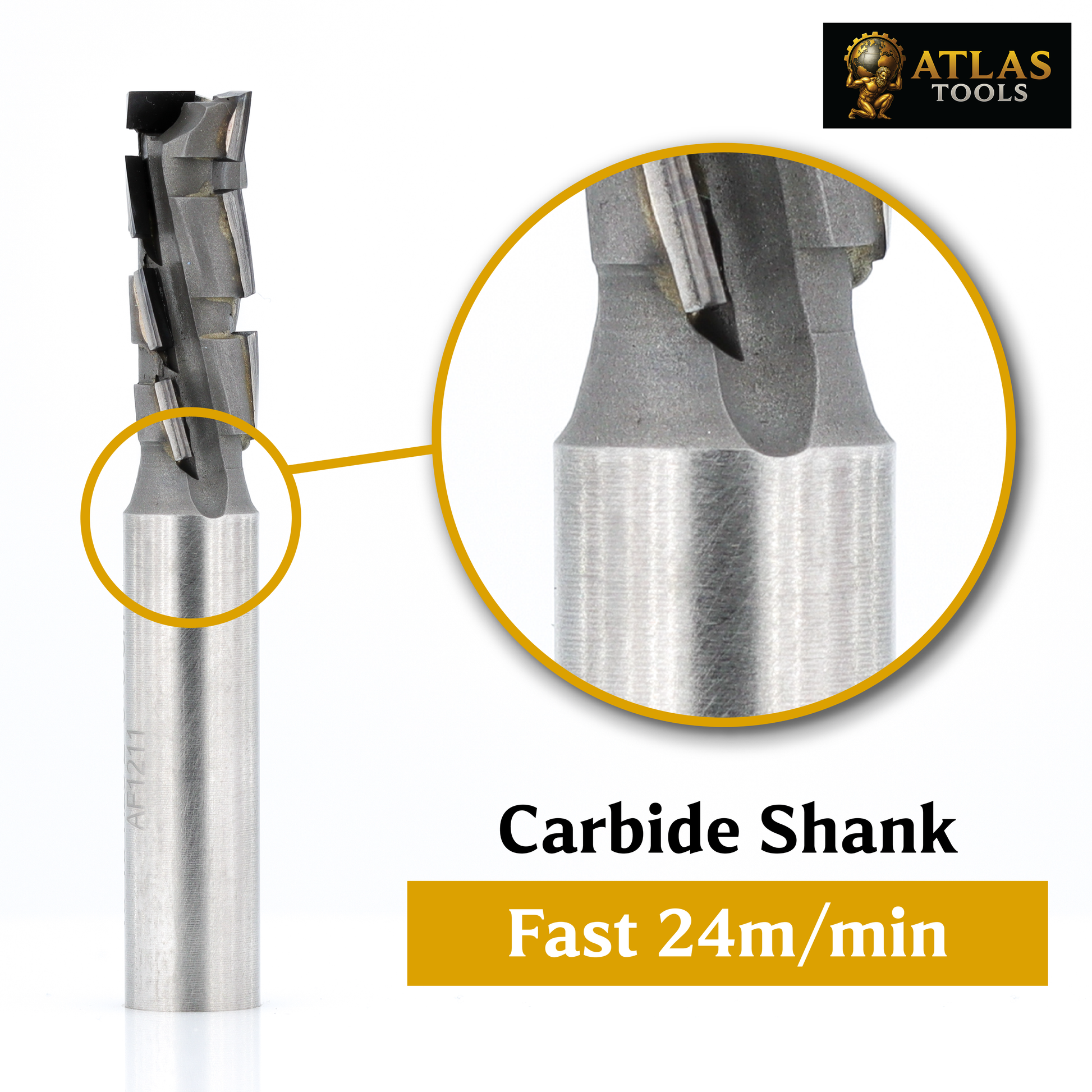 Atlas Tools Diamond PCD Compression Router Bit Diagram of Shank