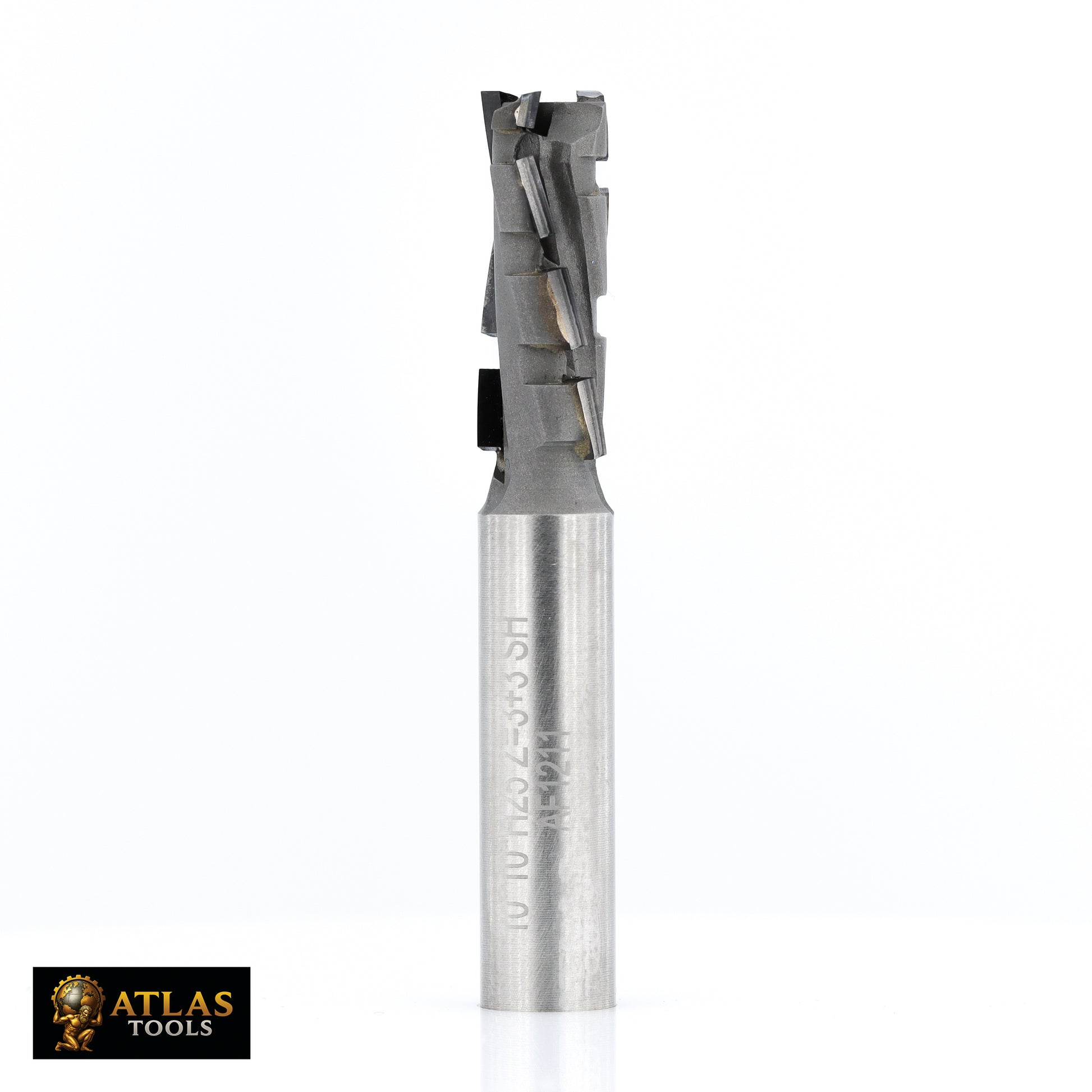 Atlas Tools PCD Compression Router Bit 10x25 Full Side View Slightly Rotated