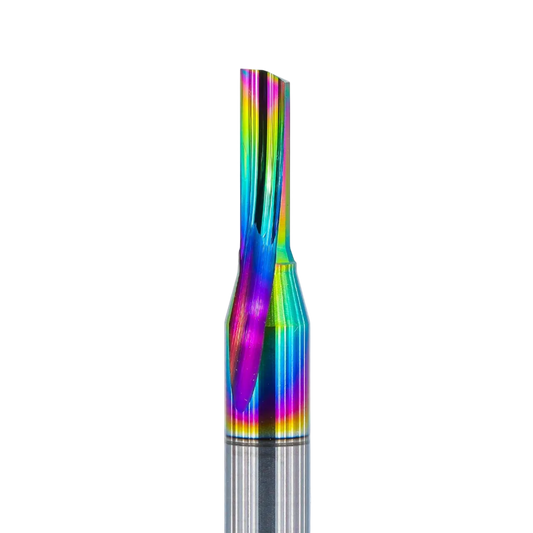 Atlas Tools Straight Flute Router Bit 4x12 DLC 1F Top Half View Closeup