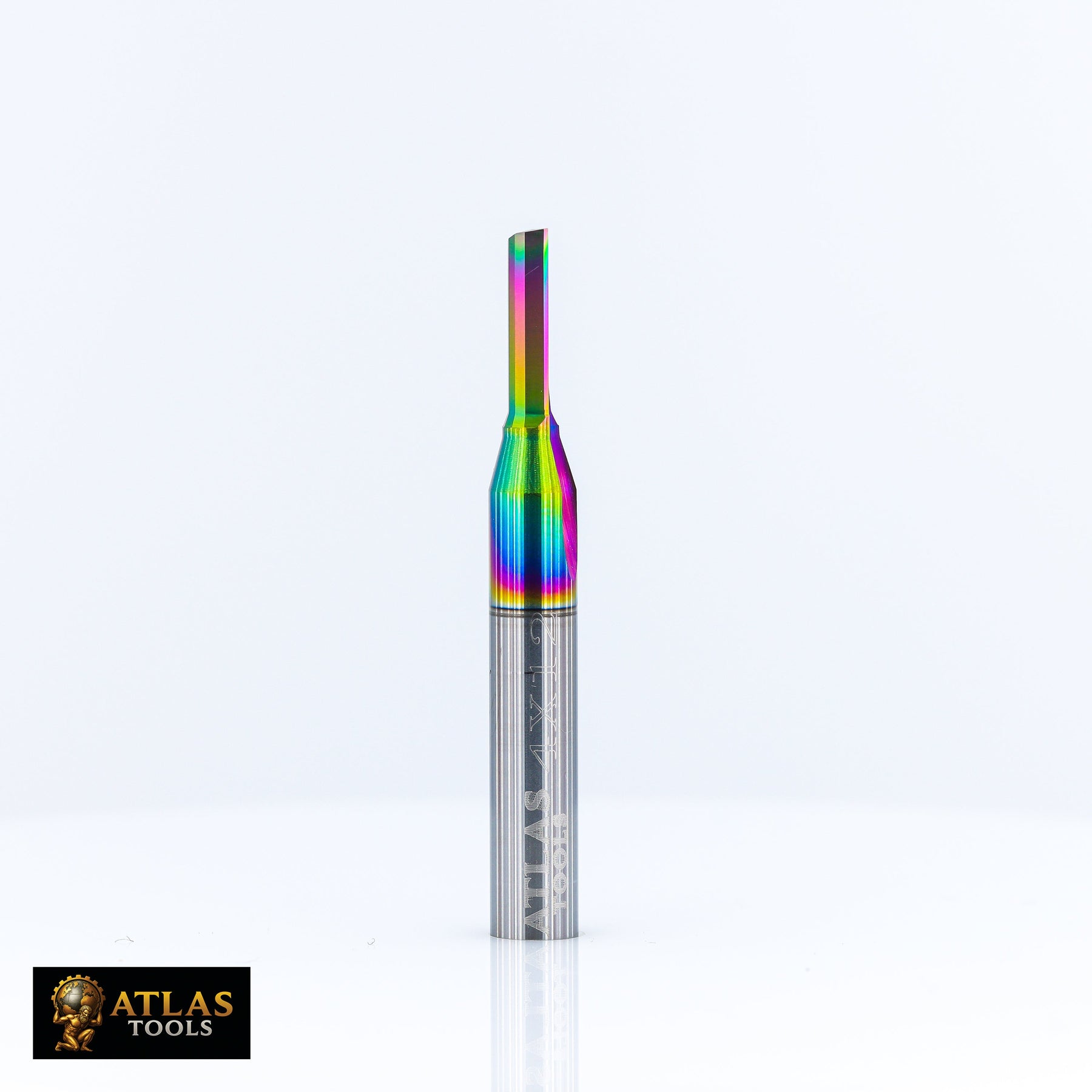 Atlas Tools Straight Flute Router Bit 4x12 DLC 1F Full Side View Rotation 4