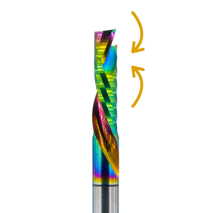 Illustration of Compression Geometry on Ultrapack Router Bit Side View Closeup Atlas Tools