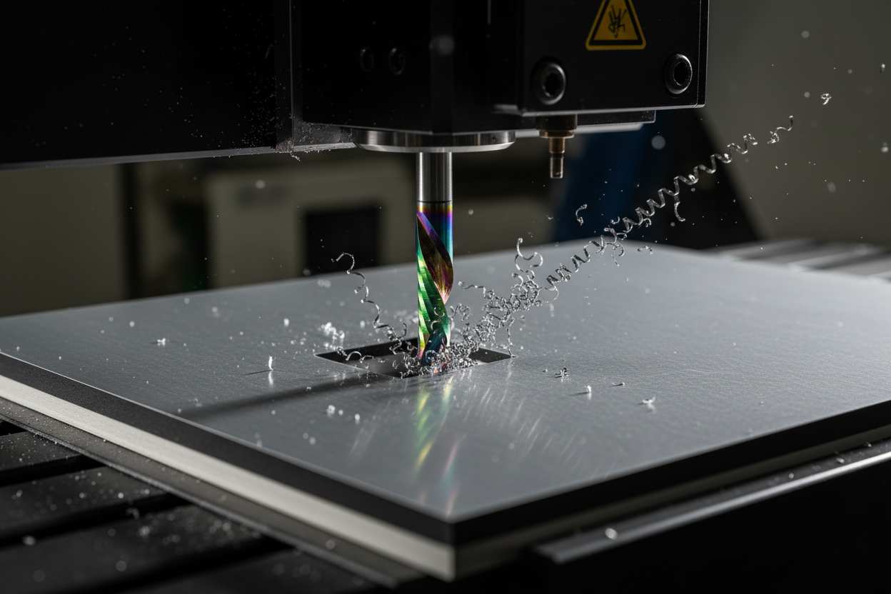 Compression bit cutting ACM panel on CNC router