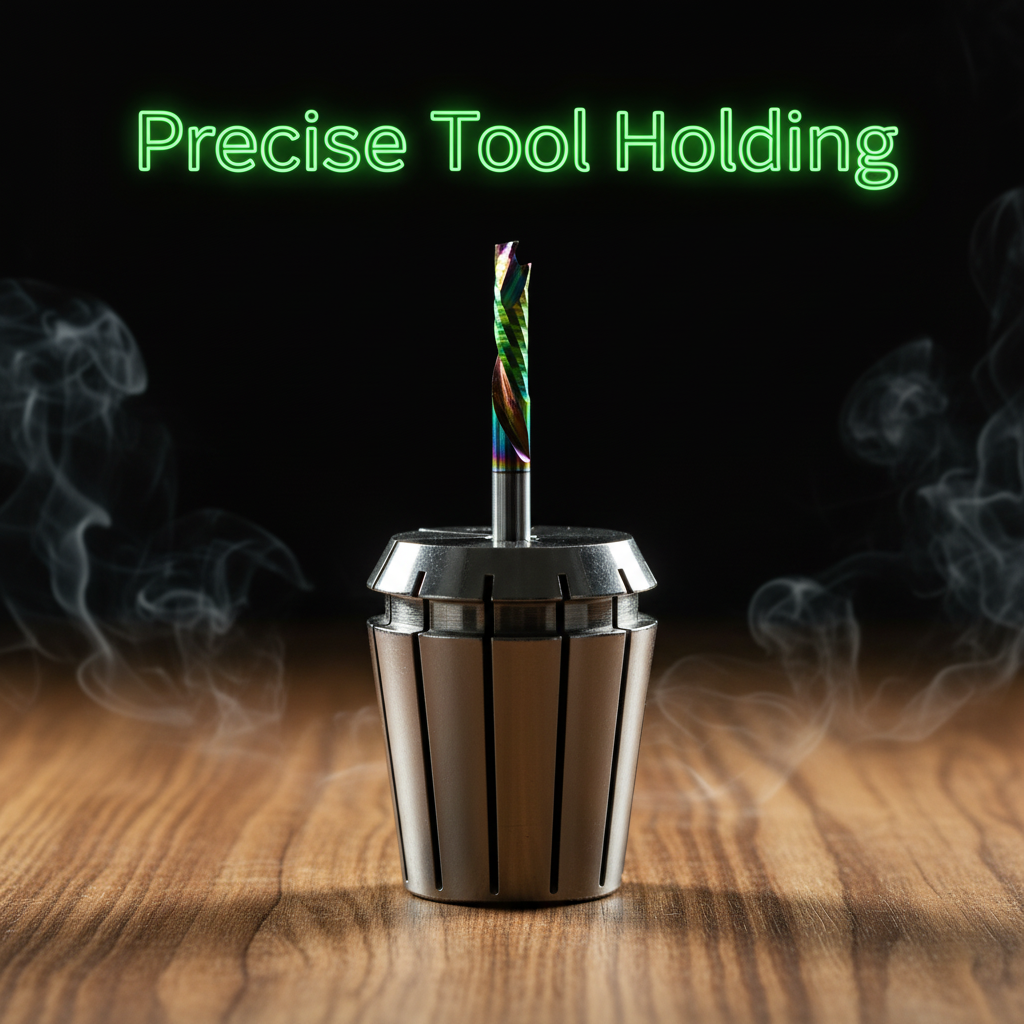 ER32 Collet clamping compression bit with green neon text