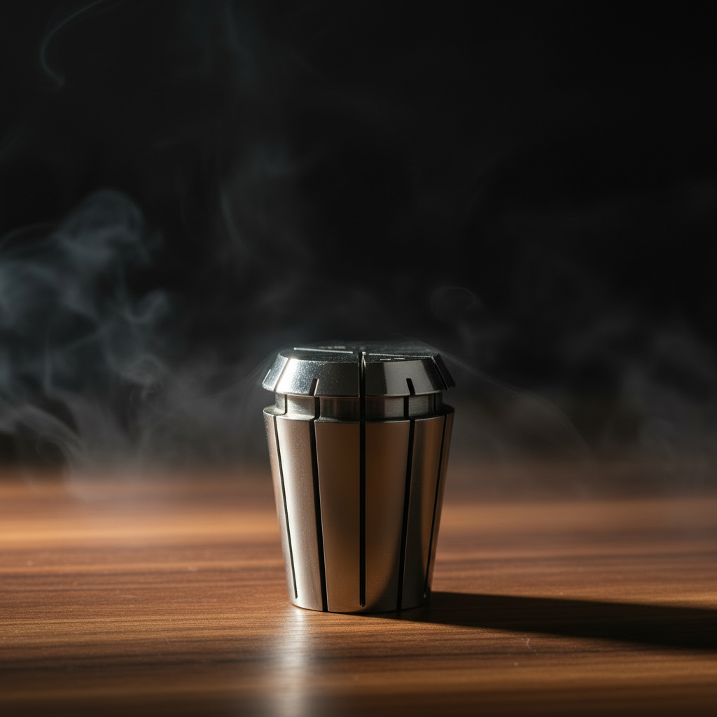 ER32 Collet on wood panel with smoke - square format