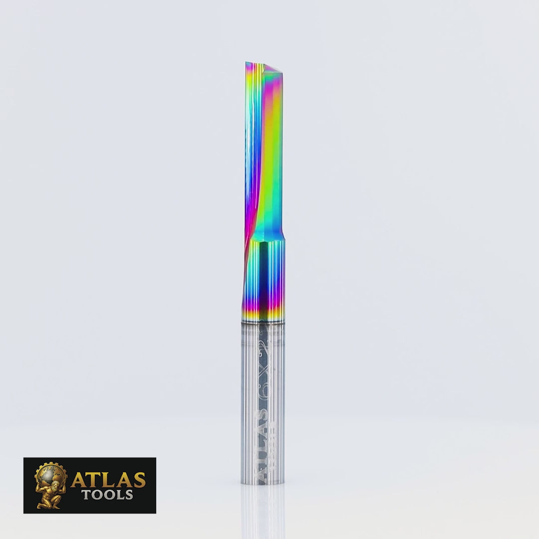 Atlas Tools Straight Flute Router Bit  6x22 DLC 1F Video Rotating 360 Degrees