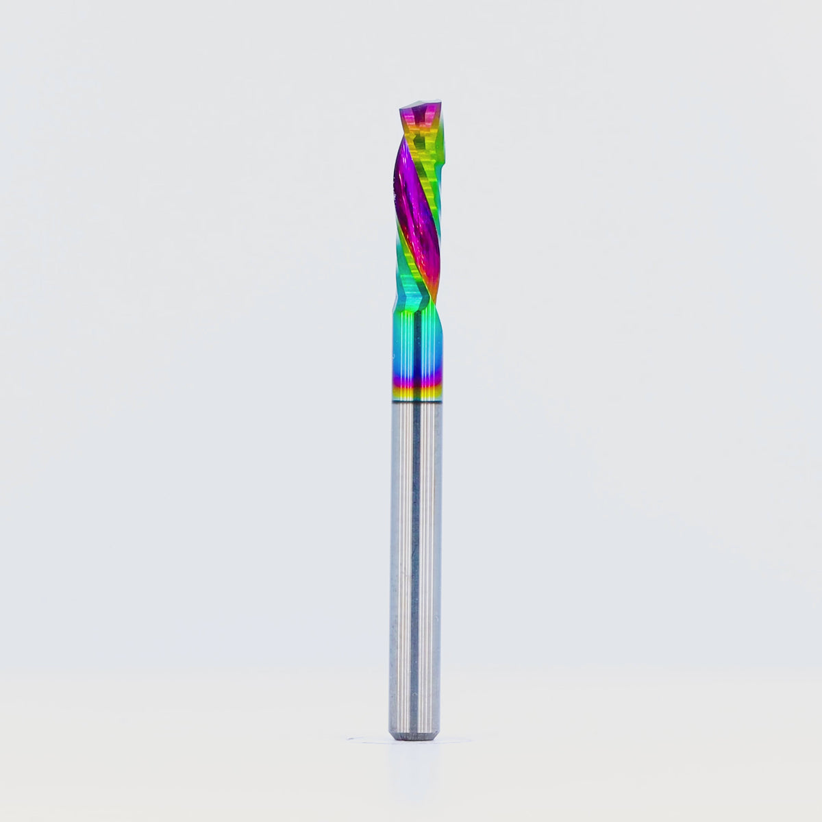 Atlas Tools Compression Spiral 1F 3.175x12 (DLC Coating) ULTRACLEAN for ACM and ACP viewed from all Sides rotating Close-up